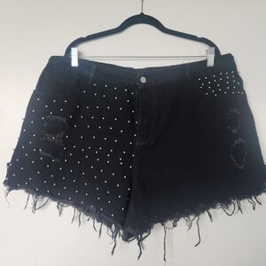 SHEIN Black Studded Distressed Denim Shorts